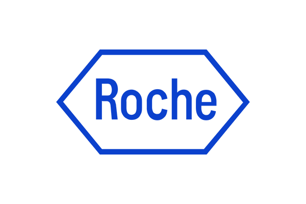 The official Roche logo featuring the company name in blue text within a hexagonal border on a white background.