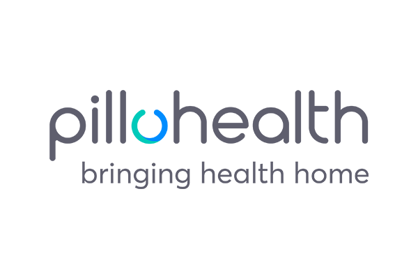 Logo for Pillo Health with the tagline 'bringing health home' displayed below the company name in stylized font.