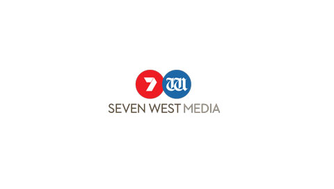 Logo of Seven West Media featuring a red circle with a white number 7, a blue circle with a white stylized W, and the text 'Seven West Media' below.