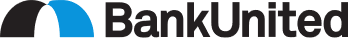 "BankUnited logo with a blue and black arch design."