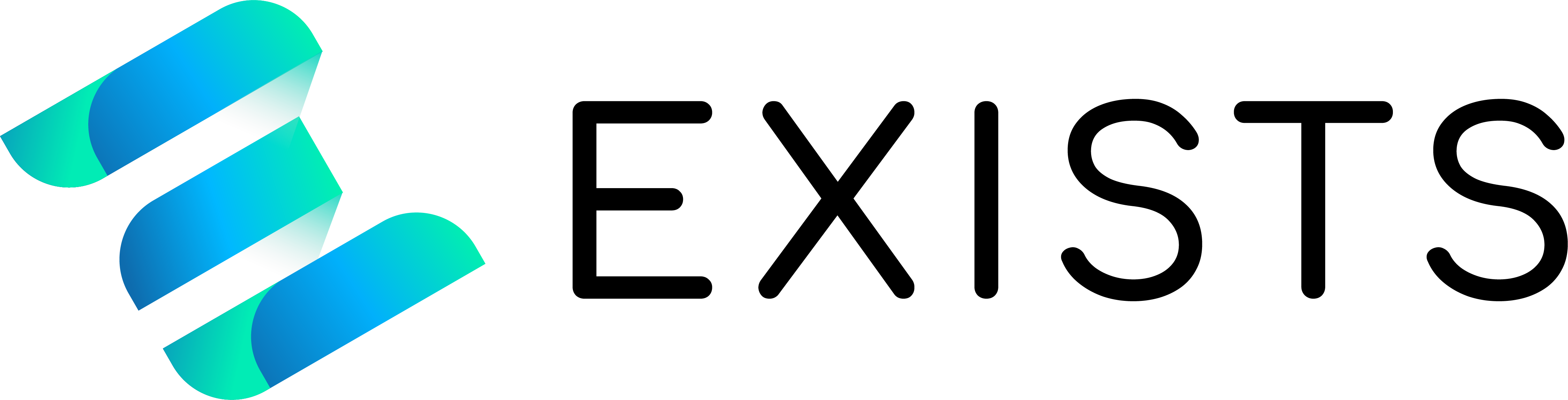 The logo of EXISTS, featuring a stylized 'E' icon with blue and green gradients and the word 'EXISTS' in black text.