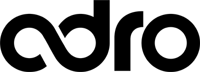 Logo for ADRO, displayed in black text with a modern rounded design.