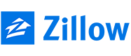 The logo of Zillow, featuring a stylized house icon and the word 'Zillow' on a blue background.