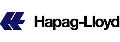 Hapag-Lloyd company logo featuring a stylized blue symbol and the company name in black text.