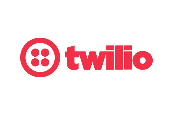 The Twilio logo displayed in red, featuring a circular icon with four dots and the word 'twilio' in lowercase letters.
