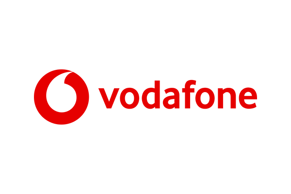 The logo of Vodafone, featuring a red background with a white speech mark symbol.
