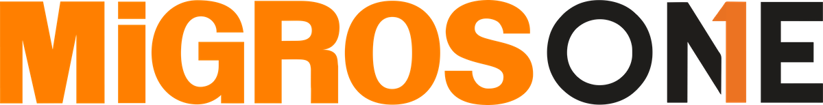 "Logo with the text 'MIGROS ONE' in orange and black."