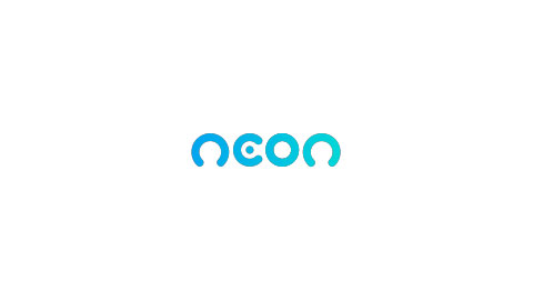 Logo of Neon with stylized blue lowercase letters on a white background.