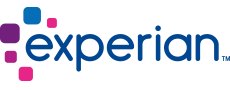 The Experian logo featuring the company name in lowercase blue letters, accompanied by several colored square dots in pink, purple, and blue.