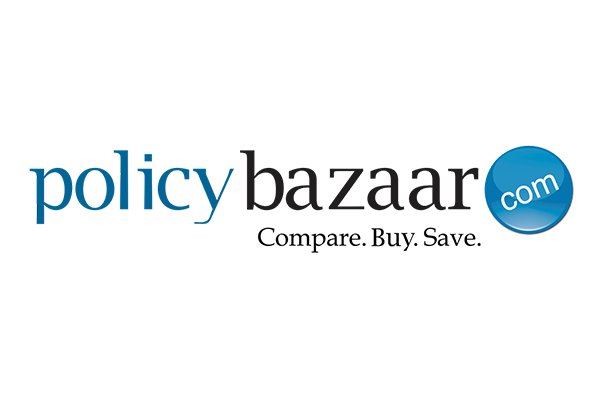 The logo of Policybazaar, featuring the company's name in stylized text with a blue circular 'com' at the end.