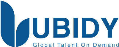 The Ubidy company logo, displaying the word 'UBIDY' in bold blue letters with the tagline 'Your Talent Marketplace' underneath.
