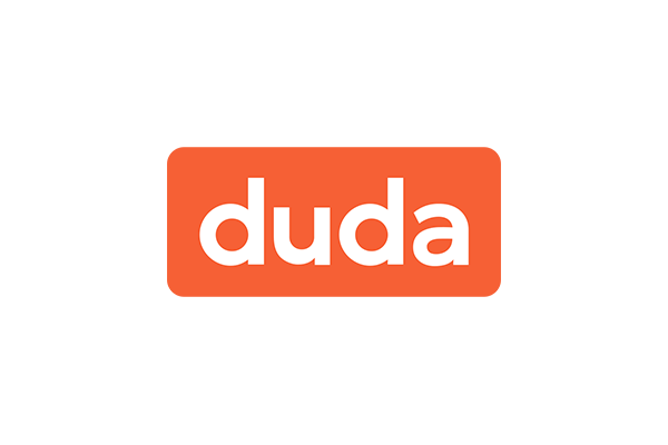Duda logo with white text on an orange rounded rectangle background.