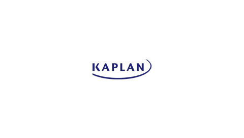 Kaplan company logo with text and an underline arc on a white background.