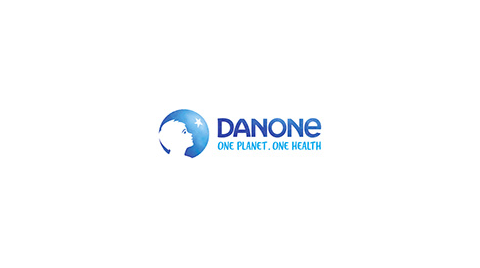 Logo for Danone with the tagline 'One Planet. One Health.' on a white background.