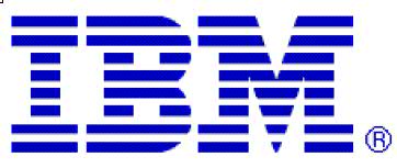 The official IBM logo featuring bold, blue, horizontal stripes forming the letters IBM.