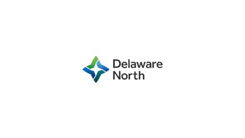 The logo for Delaware North, featuring a geometric design in blue and green with the company name in bold text.