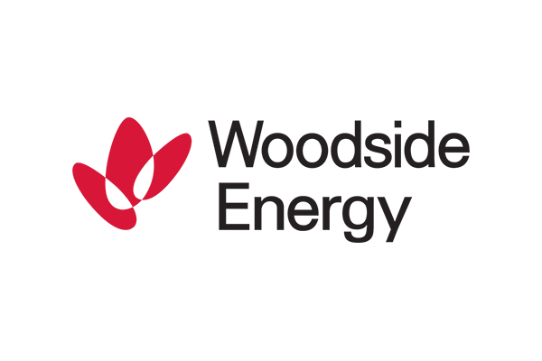 The logo of Woodside Energy, featuring a stylized red emblem and the company name in black text.