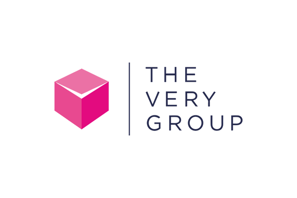 Logo of The Very Group, featuring a stylized pink cube and the company name.