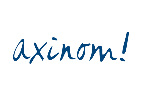 Axinom company logo in blue handwritten-style text on a white background.