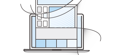 Illustration of a laptop displaying a website layout, used for AWS website solutions, light blue theme.