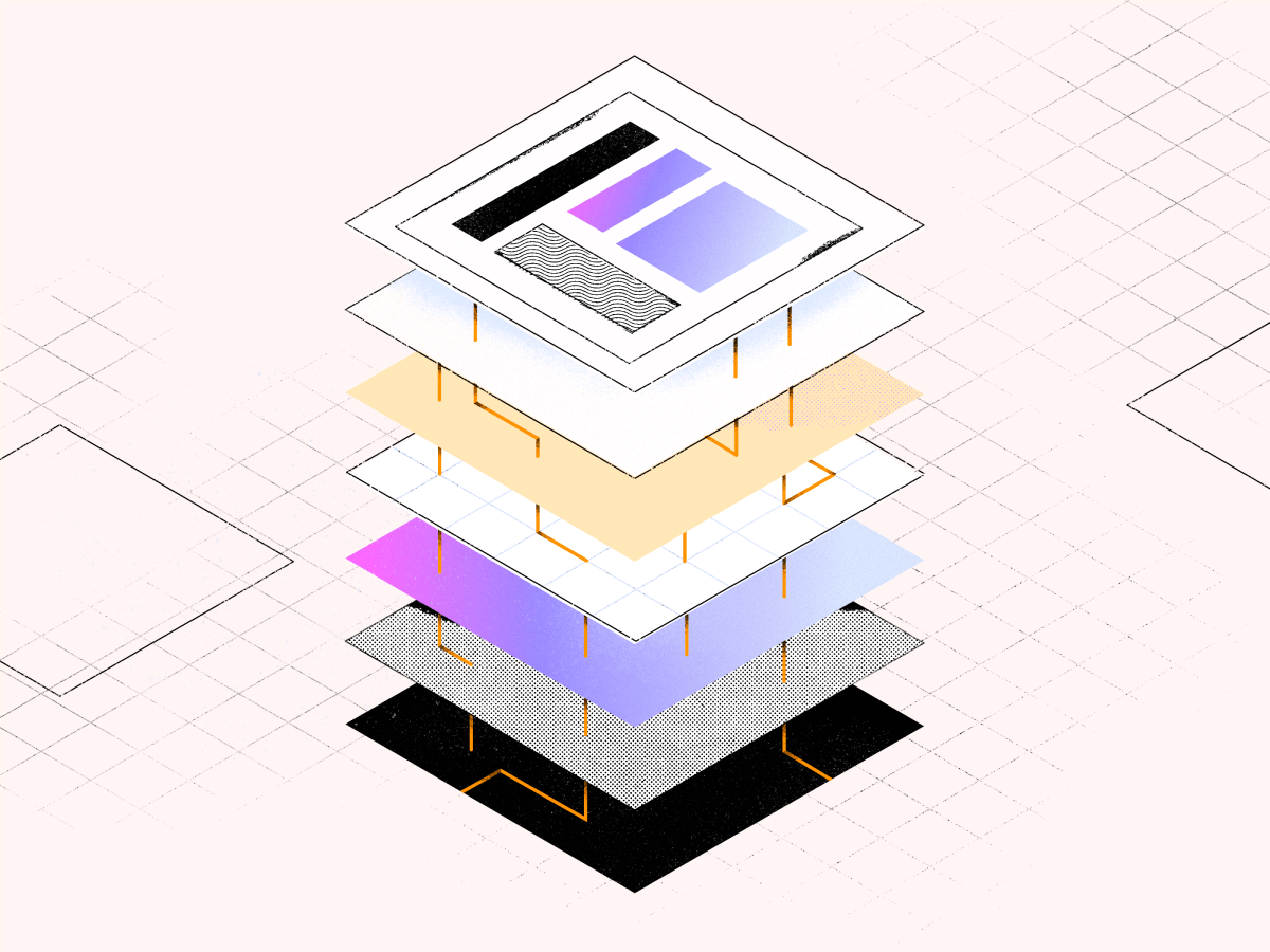 An abstract illustration showing the layered structure of a semiconductor, with multiple colored layers stacked on top of each other to represent different components of a semiconductor device.