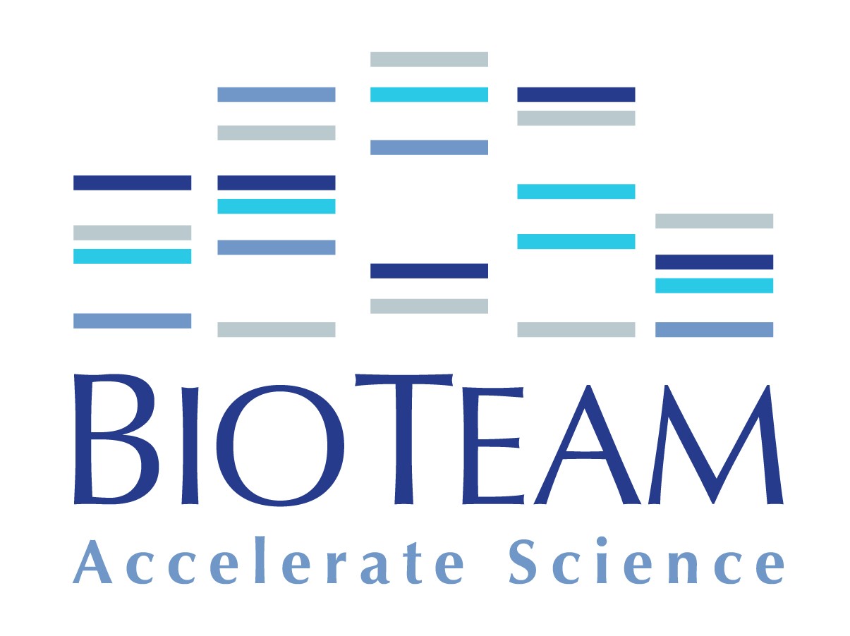 Logo for BioTeam featuring the tagline 'Accelerate Science' with stylized horizontal bars in blue and teal tones.