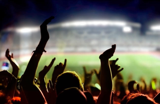 football or soccer fans at a game in a stadium