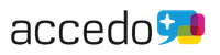 The logo of Accedo, showing the company name in black text with a colorful speech bubble graphic on the right.