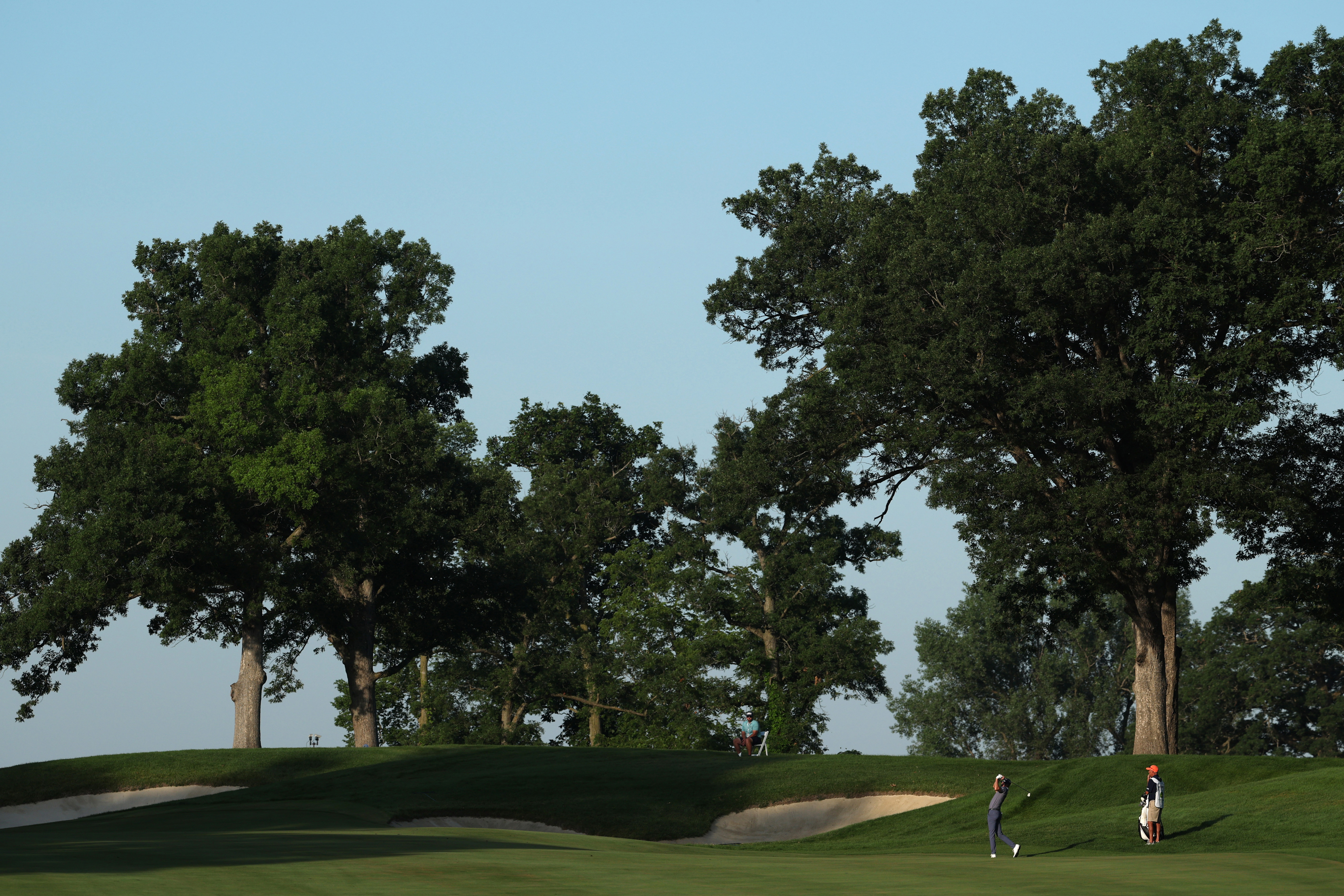 SILVIS, ILLINOIS - JULY 04: Sam Ryder of the United States plays a shot on the first hole during the second round of the John Deere Classic 2025 at TPC Deere Run on July 04, 2025 in Silvis, Illinois. (Photo by David Berding/Getty Images)
