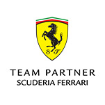 "Ferrari logo with prancing horse and text 'Team Partner Scuderia Ferrari' below."