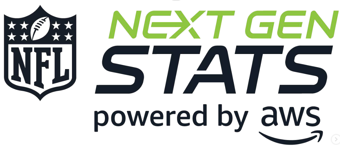 NFL Next Gen Stats logo with text "powered by AWS" and the Amazon smile logo.