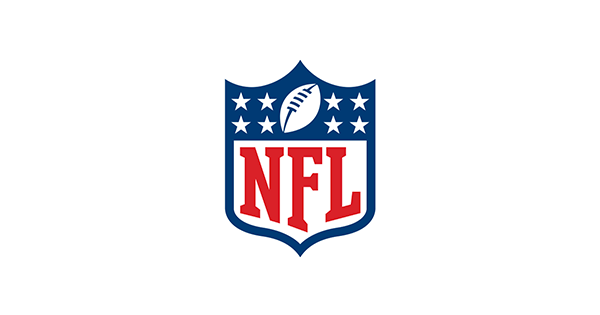 NFL logo featuring a shield design with stars, a football, and bold red "NFL" text.