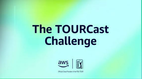 "The TOURCast Challenge text on a gradient background with AWS and PGA TOUR logos below."