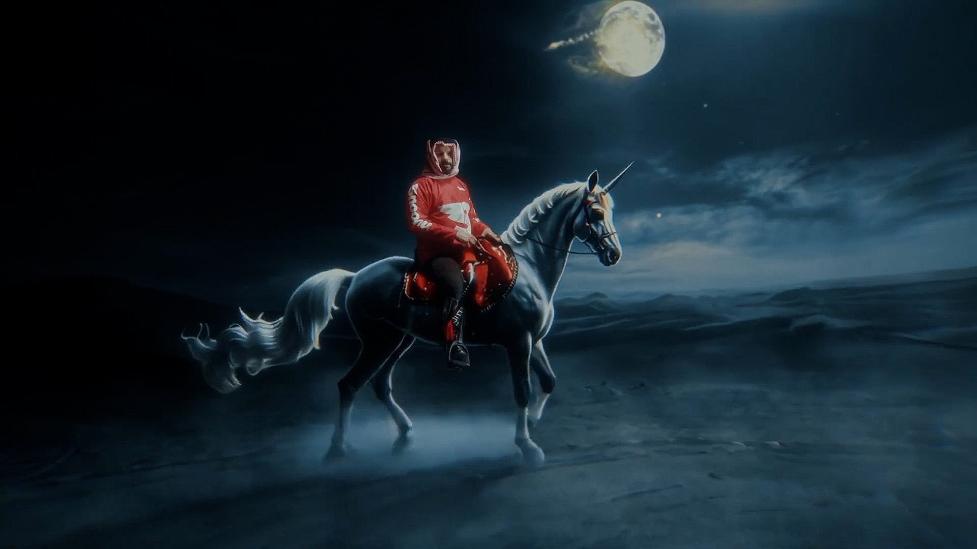 Snoonu delivery person riding a unicorn