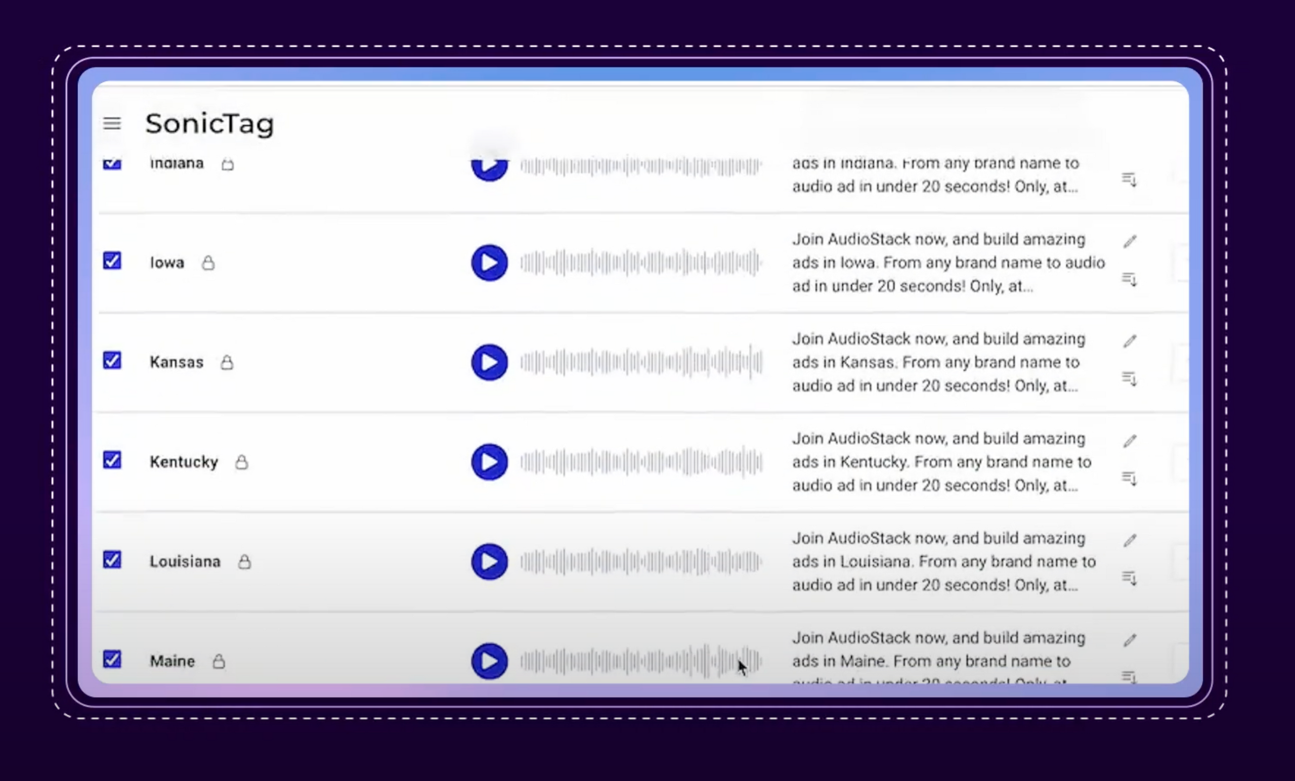 A screen capture of the SonicTag feature in use