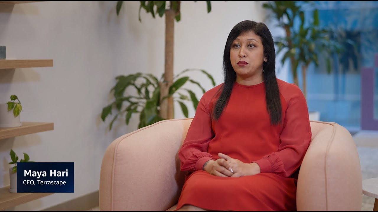 YouTube thumbnail image featuring Maya Hari, CEO of Terrascope, seated in an interview setting with plants in the background.