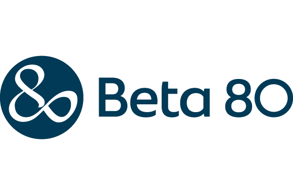 Logo of Beta 80, featuring a stylized infinity symbol within a circle followed by the text 'Beta 80'.
