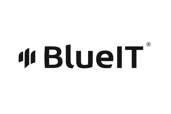 Logo of BlueIT with stylized graphic and text.