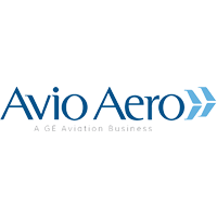 Logo of Avio Aero, a GE Aviation business, featuring blue stylized text with a rightward arrow graphic.