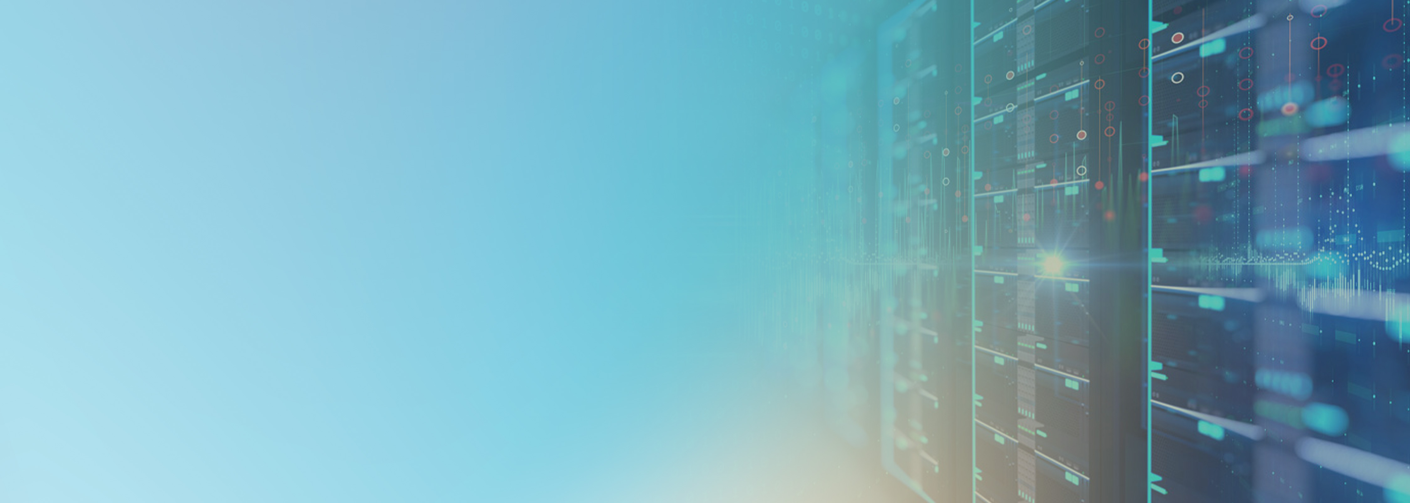 Digital abstract image of a data center server room with overlaid monitoring dashboard graphs, symbolizing development and real-time data monitoring solutions.