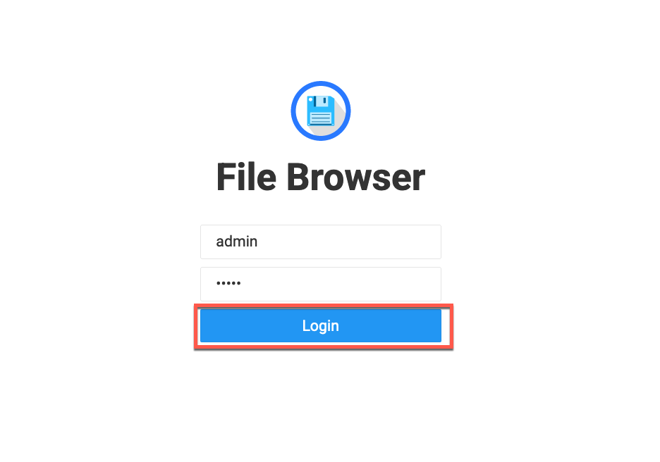 Login screen for a file browser application showing username and password fields with a highlighted Login button.