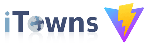 The iTowns logo alongside the Vite lightning icon on a transparent background.
