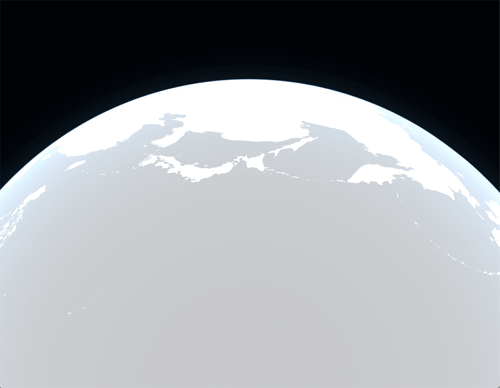 3D rendered image of a globe with a focus on Japan and the Pacific region, viewed from space.