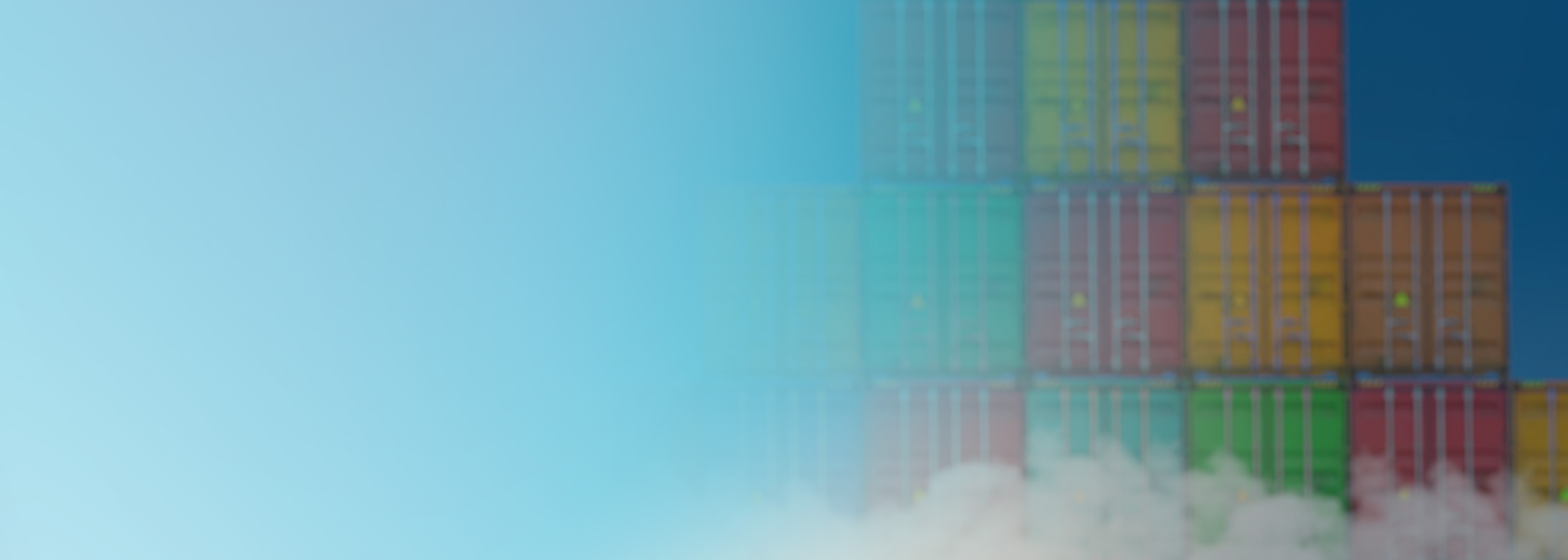 A blurred image of stacked shipping containers in various colors with a blue gradient overlay, representing concepts such as CI/CD, DevOps, or cloud infrastructure.