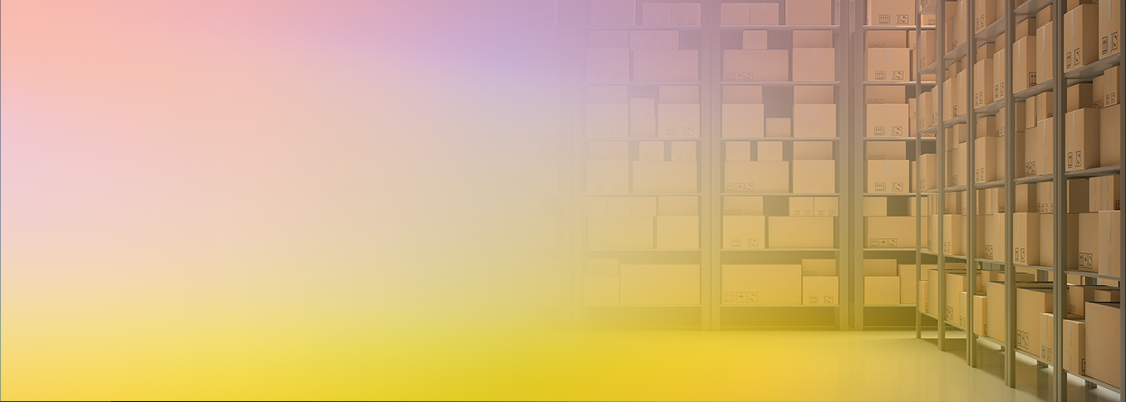 A warehouse storage scene with shelves of cardboard boxes on the right and a colorful gradient overlay. Represents the concept of load or capacity, suitable for illustrating methods to increase DynamoDB load.