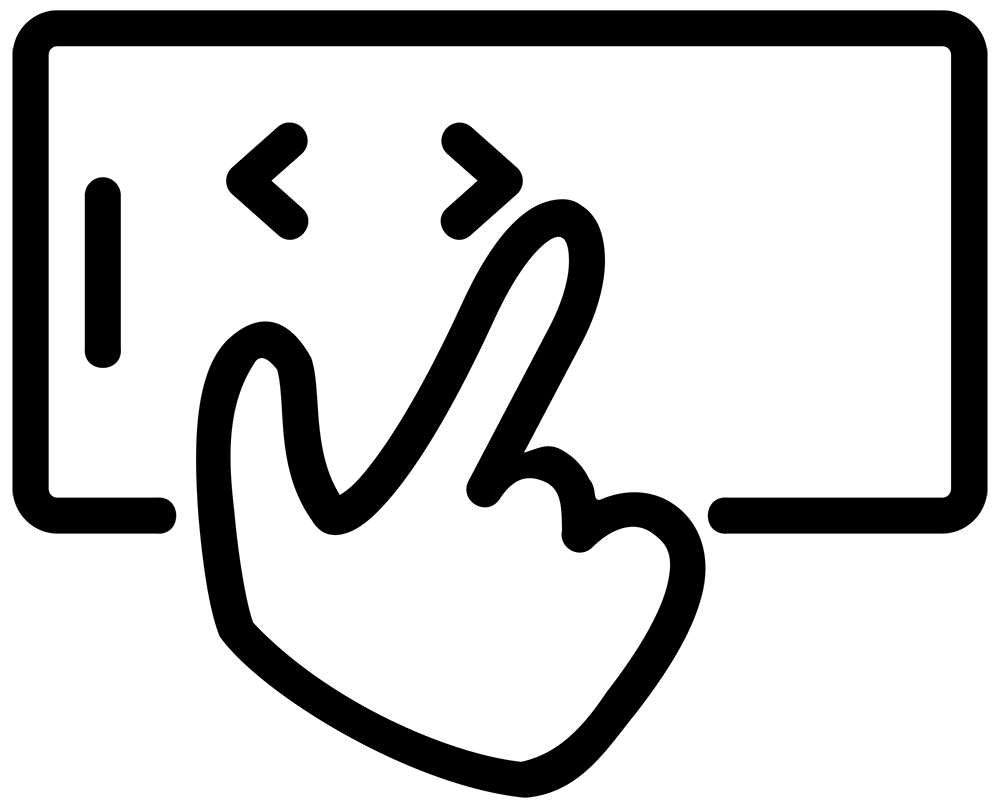 Icon illustration of a hand pointing at code displayed on a screen, representing coding or programming interaction.