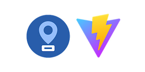 A graphic featuring two icons: a blue circular location marker and a colorful lightning bolt symbol. Used for MapLibre GL JS starter or development resources.