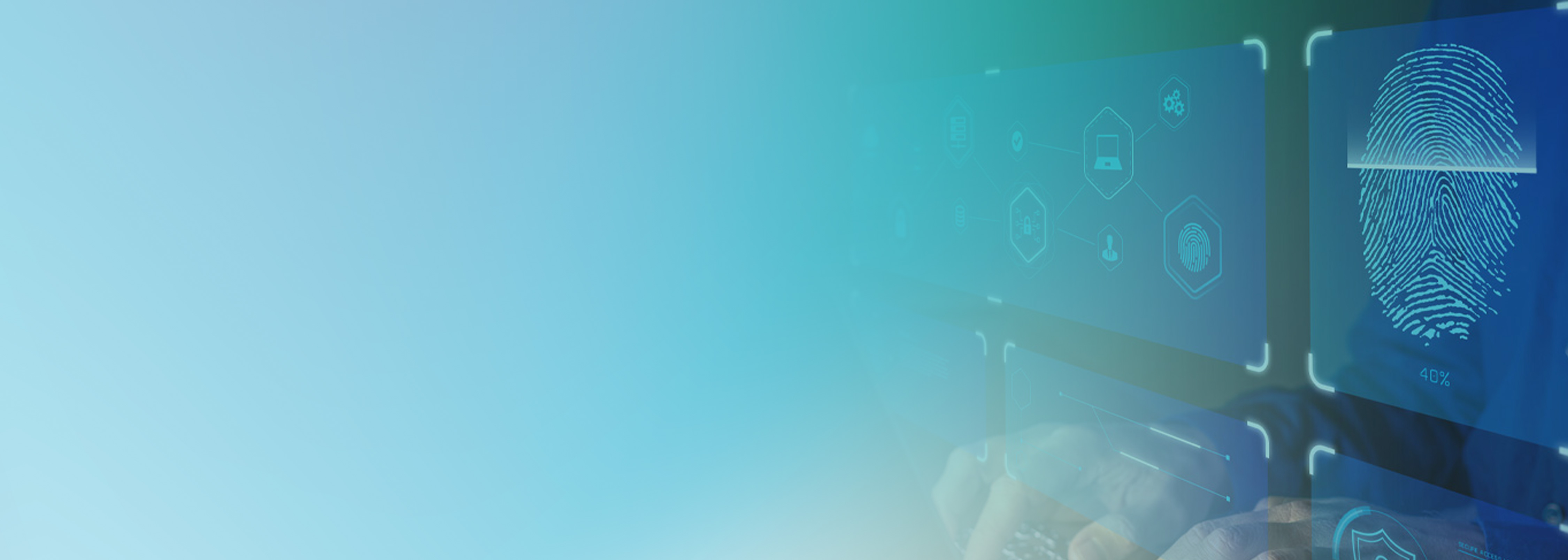 A conceptual illustration related to Amazon Cognito User Pool endpoints, featuring a digital fingerprint scan and security icons on a blue technology-themed background.