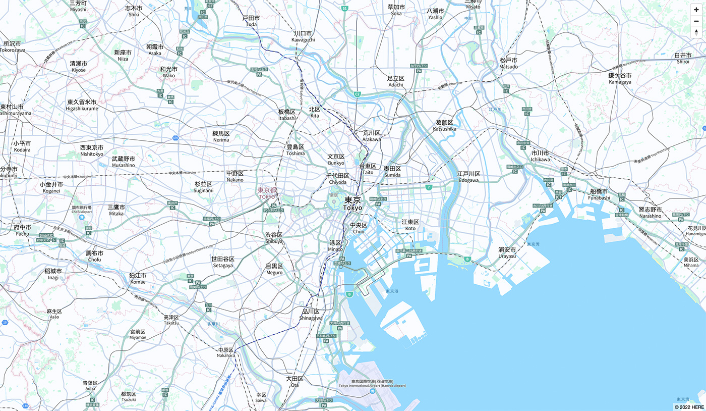 A detailed map of the Tokyo metropolitan area, showing major districts, wards, surrounding cities, and transportation routes.