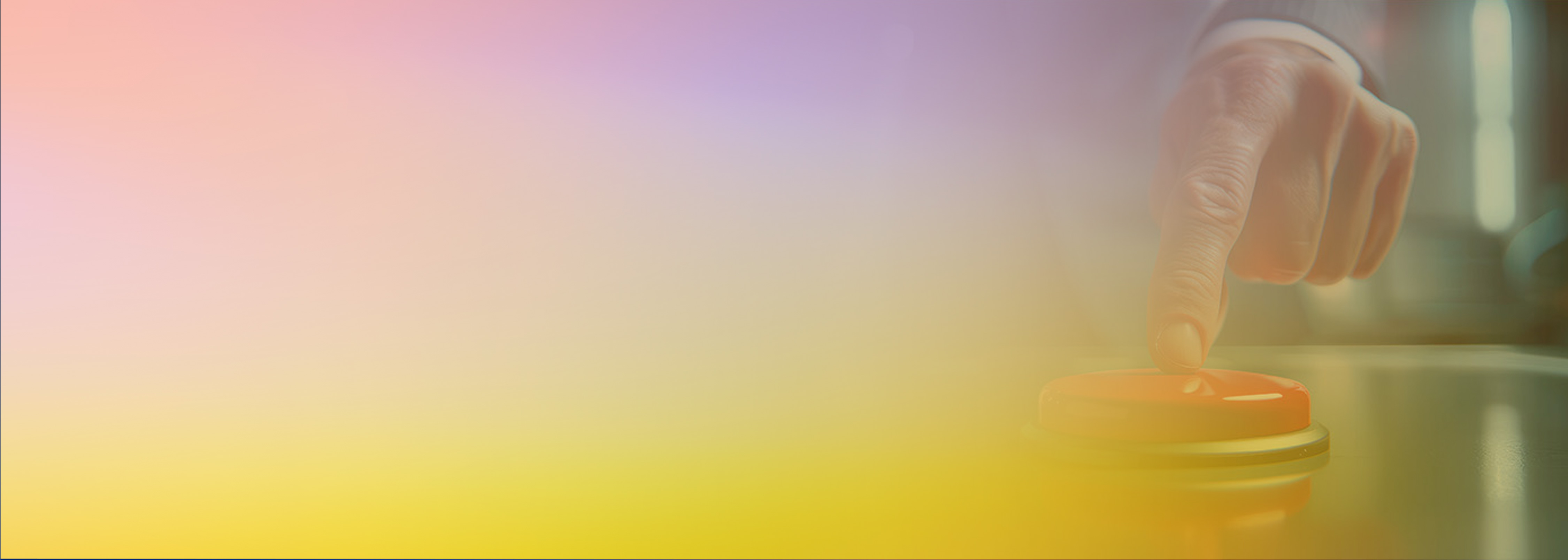 A hand is pressing a large red button, symbolizing the action of switching regions. The image has a soft pastel gradient overlay.